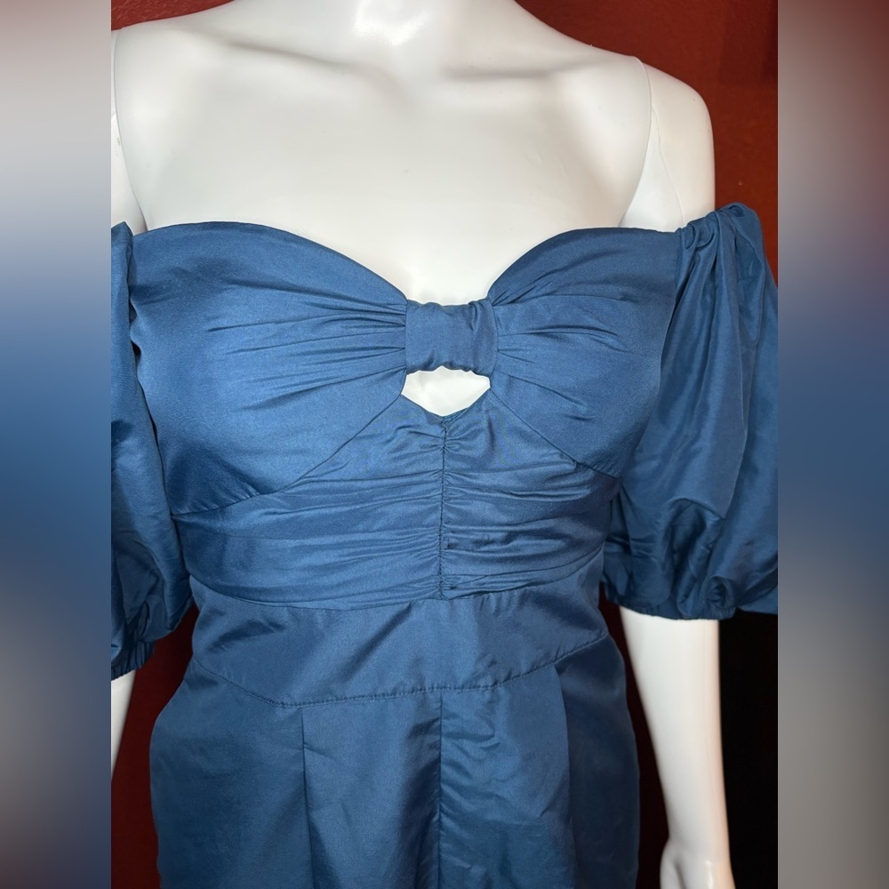 Self-Portrait Blue Taffeta Strapless Jumpsuit. Size 2 - Picture 4 of 12